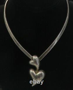 LOS BALESTEROS 925 Silver Vintage Oxidized Love Heart Collar Necklace NE1630