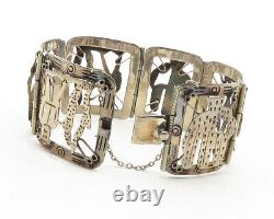 LOS BALLESTEROS 925 Silver Vintage Storyteller Panel Chain Bracelet BT4933