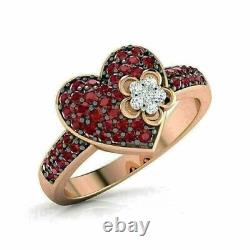 Lab-Created 2 Ct Round Cut Ruby Heart Shape Ring 14k In Rose Gold Plated Silver