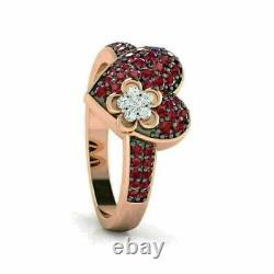 Lab-Created 2 Ct Round Cut Ruby Heart Shape Ring 14k In Rose Gold Plated Silver