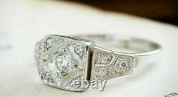 Lab-Created 2CT Round Diamond 14K White Gold FN Vintage Art Deco Engagement Ring