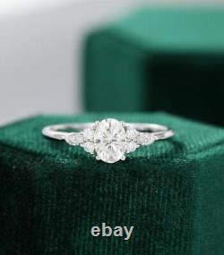 Lab Created Oval engagement Wedding ring vintage unique Cluster Diamond silver