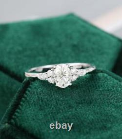 Lab Created Oval engagement Wedding ring vintage unique Cluster Diamond silver