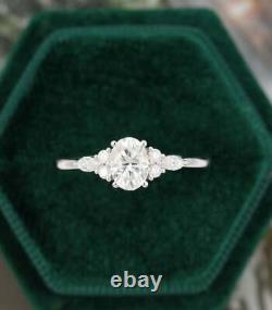 Lab Created Oval engagement Wedding ring vintage unique Cluster Diamond silver