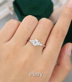 Lab Created Oval engagement Wedding ring vintage unique Cluster Diamond silver