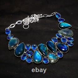 Labradorite Gemstone Silver Necklace 925 Sterling Silver Labradorite Necklace