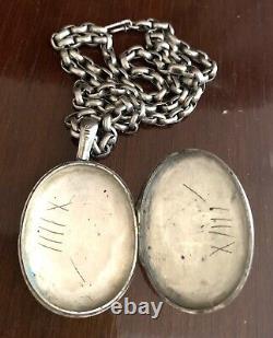 Large Antique Victorian Engraved Sterling Silver Locket Chain Necklace