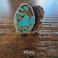 Large Vintage Native American Navajo Sterling Silver Turquoise Ring Size 8