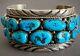 Large Vintage Navajo Sterling Silver Kingman Turquoise Cuff Bracelet 7.5 Wrist