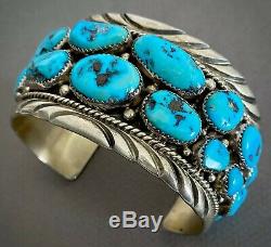 Large Vintage Navajo Sterling Silver Kingman Turquoise Cuff Bracelet 7.5 Wrist