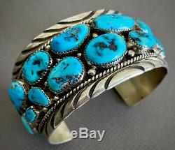 Large Vintage Navajo Sterling Silver Kingman Turquoise Cuff Bracelet 7.5 Wrist