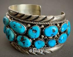 Large Vintage Navajo Sterling Silver Kingman Turquoise Cuff Bracelet 7.5 Wrist