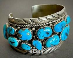 Large Vintage Navajo Sterling Silver Kingman Turquoise Cuff Bracelet 7.5 Wrist