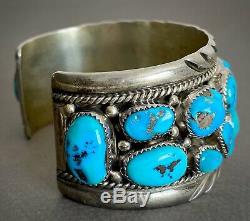 Large Vintage Navajo Sterling Silver Kingman Turquoise Cuff Bracelet 7.5 Wrist