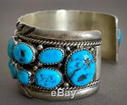 Large Vintage Navajo Sterling Silver Kingman Turquoise Cuff Bracelet 7.5 Wrist