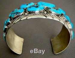 Large Vintage Navajo Sterling Silver Kingman Turquoise Cuff Bracelet 7.5 Wrist