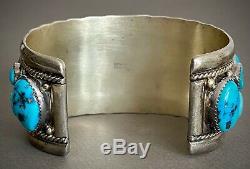 Large Vintage Navajo Sterling Silver Kingman Turquoise Cuff Bracelet 7.5 Wrist