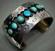 Large Vintage Navajo Sterling Silver Turquoise Cuff Bracelet Old And Heavy