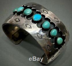 Large Vintage Navajo Sterling Silver Turquoise Cuff Bracelet OLD And HEAVY