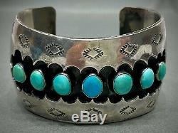 Large Vintage Navajo Sterling Silver Turquoise Cuff Bracelet OLD And HEAVY