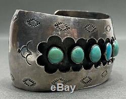 Large Vintage Navajo Sterling Silver Turquoise Cuff Bracelet OLD And HEAVY