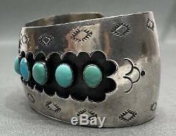 Large Vintage Navajo Sterling Silver Turquoise Cuff Bracelet OLD And HEAVY