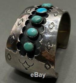 Large Vintage Navajo Sterling Silver Turquoise Cuff Bracelet OLD And HEAVY