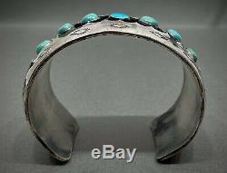 Large Vintage Navajo Sterling Silver Turquoise Cuff Bracelet OLD And HEAVY