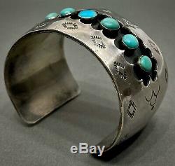 Large Vintage Navajo Sterling Silver Turquoise Cuff Bracelet OLD And HEAVY