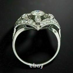 Leaves Navette Shape Vintage Art Deco Ring 14K White Gold Over 2.01 Ct Diamond