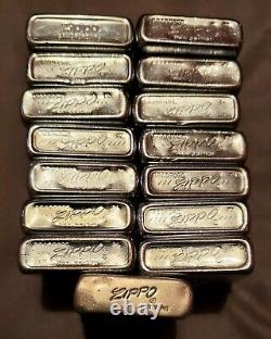 Lot Of 35 Vintage Full Size Zippo Lighters 1940s 1970s Sterling silver cases