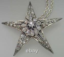 Lovely Antique Victorian Gold Silver Diamond Floral Starburst Pendant Necklace