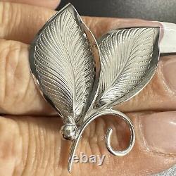 Lovely Vintage Estate Sterling Silver Leaf Spray Pin Brooch 1 5/8 X 1 3/8