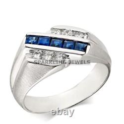 Lustrous Blue Topaz Square Cut With 925 Sterling Silver Ring For Men #C134