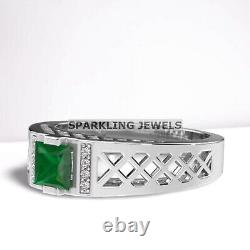 Lustrous Emerald Square Cut With 925 Sterling Silver Ring For Men's #B49