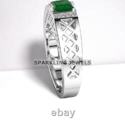 Lustrous Emerald Square Cut With 925 Sterling Silver Ring For Men's #B49