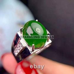 Lustrous Green Onyx Oval Cut With 925 Sterling Silver Ring For Men #C266