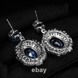 Luxurious Royal Blue Sapphire 25.17Ct 925 Sterling Silver White Gold Earrings