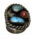 Massive Vintage Hopi Turquoise Coral Sterling Silver Ringsz6.75