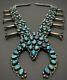 Massive Vintage Ceremonial Navajo Silver Turquoise Squash Blossom Necklace 600g