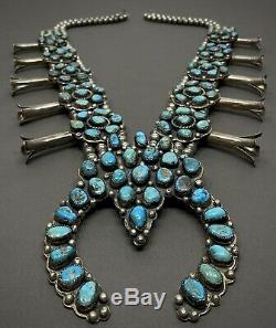 MASSIVE Vintage Ceremonial Navajo Silver Turquoise Squash Blossom Necklace 600g