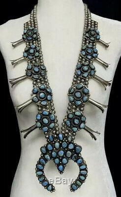 MASSIVE Vintage Ceremonial Navajo Silver Turquoise Squash Blossom Necklace 600g