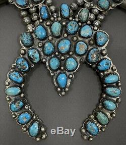 MASSIVE Vintage Ceremonial Navajo Silver Turquoise Squash Blossom Necklace 600g