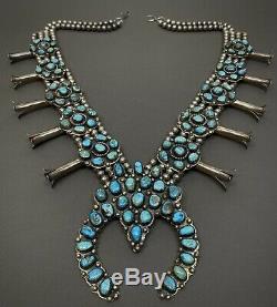 MASSIVE Vintage Ceremonial Navajo Silver Turquoise Squash Blossom Necklace 600g