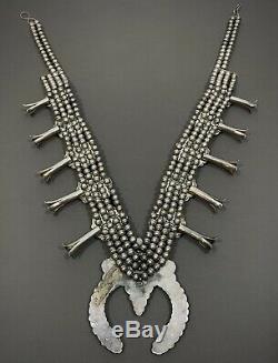 MASSIVE Vintage Ceremonial Navajo Silver Turquoise Squash Blossom Necklace 600g