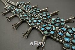 MASSIVE Vintage Ceremonial Navajo Silver Turquoise Squash Blossom Necklace 600g