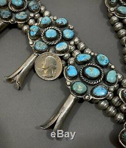 MASSIVE Vintage Ceremonial Navajo Silver Turquoise Squash Blossom Necklace 600g