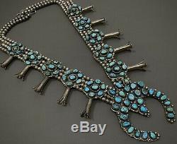 MASSIVE Vintage Ceremonial Navajo Silver Turquoise Squash Blossom Necklace 600g