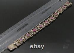MEXICO 925 Silver Vintage Amethyst Twist Detail Chain Bracelet BT8806