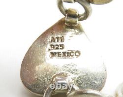 MEXICO 925 Silver Vintage Rhodochrosite Love Hearts Chain Bracelet BT6380
